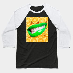 Luscious green lips on a background of zesty oranges Baseball T-Shirt